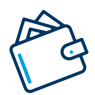 Wallet Blue doodle of a wallet with things sprawling out